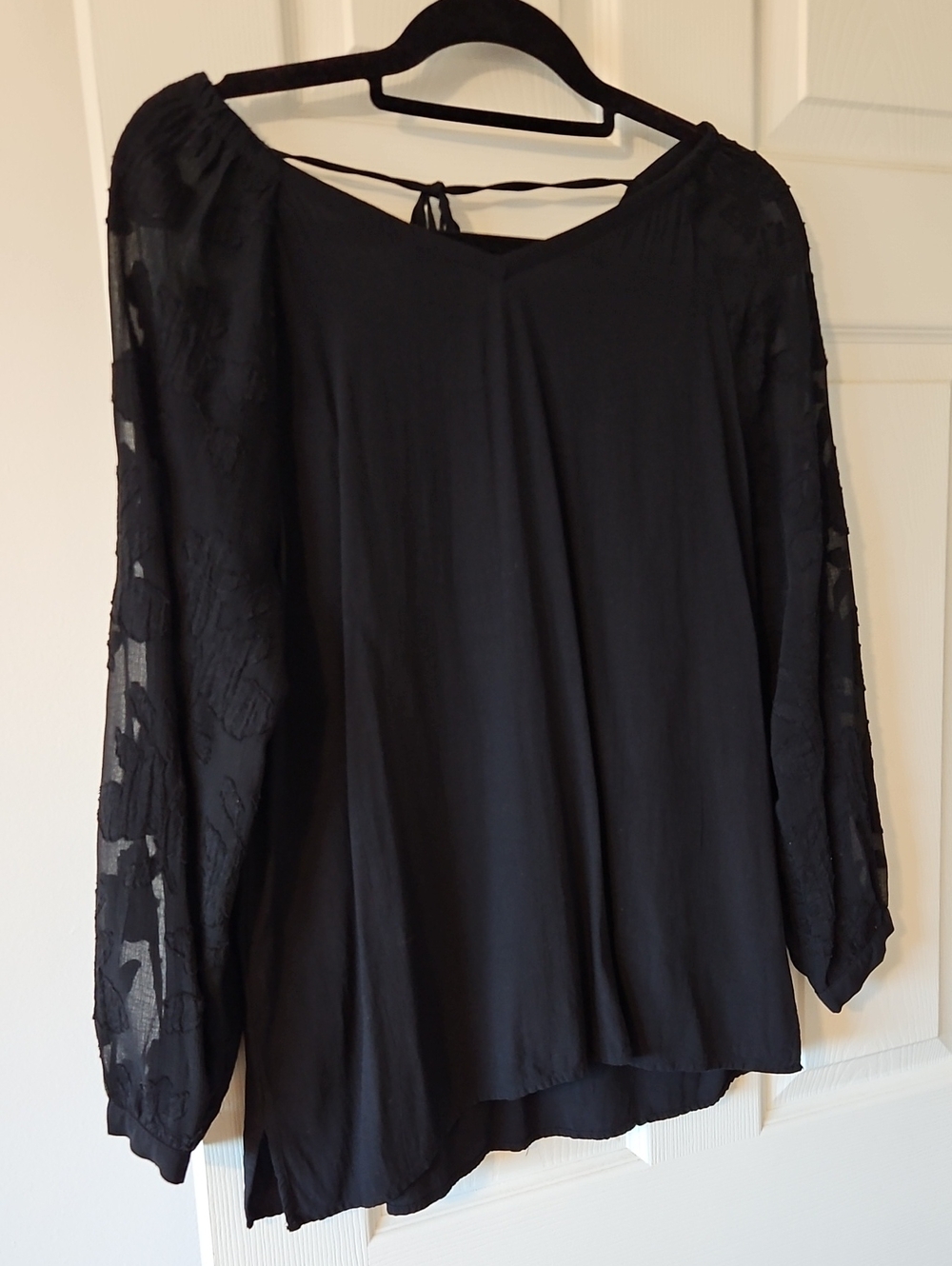 LOFT Black Sheer Floral Sleeve Blouse
